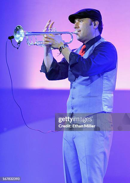 Musical director David Perrico performs during the premiere of the show "Pin Up" at the Stratosphere Casino Hotel on April 29, 2013 in Las Vegas,...