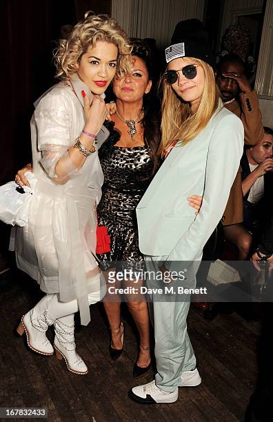 Rita Ora, Fran Cutler and Cara Delevingne attend Fran Cutler's surprise birthday party supported by ABSOLUT Elyx at The Box Soho on April 30, 2013 in...