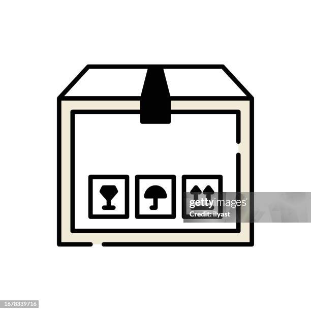 package delivery simple line icon - product warning label stock illustrations