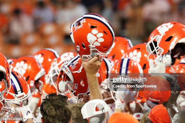 Clemson helmets during a college football game between the Florida Atlantic Owls and he Clemson Tigers on September 16, 2023 at Clemson Memorial...