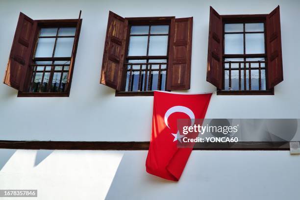 traditional safranbolu windows - safranbolu turkey stock pictures, royalty-free photos & images