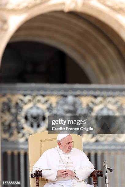 Pope Francis attends his Weekly Audience in St. Peter's Square on May 1, 2013 in Vatican City, Vatican. Marking the feast of St Joseph the Worker and...