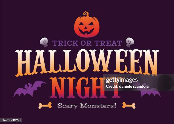halloween night banner on purple background. - halloween font stock illustrations