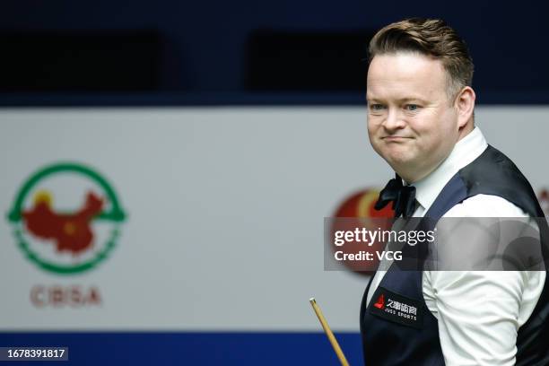 Shaun Murphy of England reacts in the second round match against Robert Milkins of England on day 3 of World Snooker Shanghai Masters 2023 at...