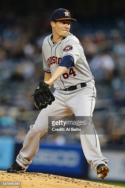 Lucas Harrell of the Houston Astros in action against the New York Yankees during their game on April 29, 2013 at Yankee Stadium in the Bronx borough...