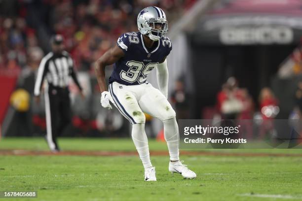 Xavier Rhodes of the Dallas Cowboys in coverage against the Tampa Bay Buccaneers during the NFC Wild Card Playoff game at Raymond James Stadium on...