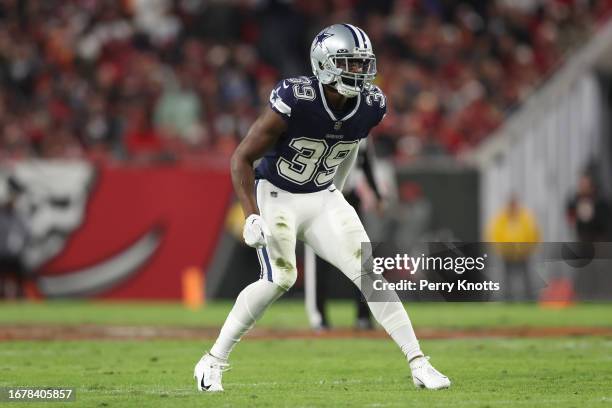 Xavier Rhodes of the Dallas Cowboys in coverage against the Tampa Bay Buccaneers during the NFC Wild Card Playoff game at Raymond James Stadium on...