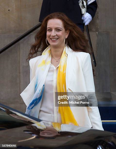 Princess Lalla Salma of Morocco leaves the Royal Palace after brunch with King Willem Alexander and Queen Maxima of The Netherlands on May 1, 2013 in...
