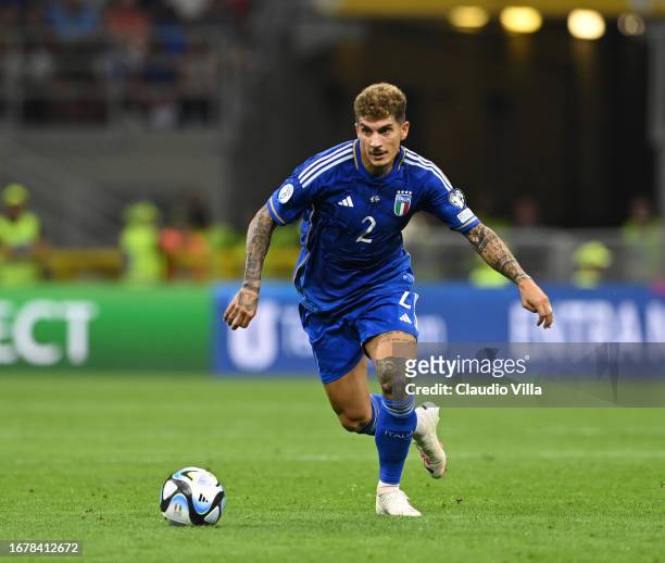 Giovanni Di Lorenzo of Italy in action during the UEFA EURO 2024 European qualifier match between Italy and Ukraine at Stadio San Siro on September...