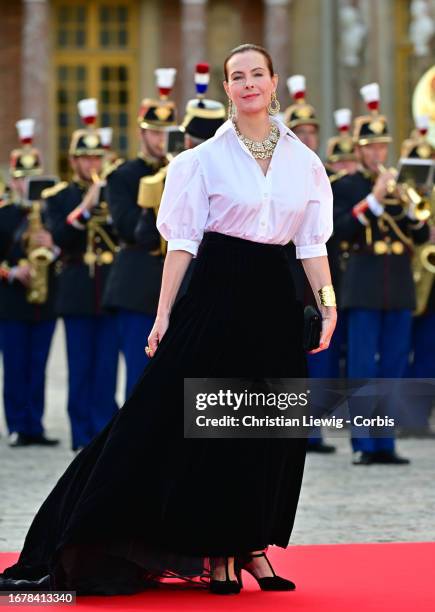 Carole Bouquet arrives ahead of a state dinner at the Palace of Versailles on September 20, 2023 in Versailles, France. The King and Queen's first...