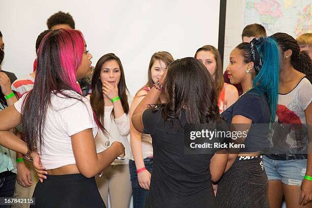 Bahja Rodriguez aka Miss Beauty, Breaunna Womack aka Miss Babydoll, and Zonnique Pullins aka Miss Star of the OMG Girlz visit Round Rock, Texas...