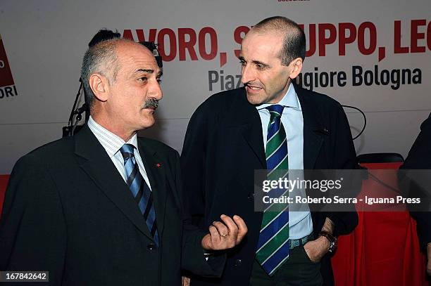 Alberto Vacchi President of Unindustria Bologna and Danilo Gruppi Bologna secretary of CGIL union attends the convention "Lavoro, Sviluppo, Legalita"...