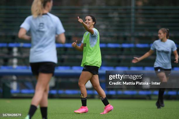 Ghoutia Karchouni of FC Internazionale Women gestures during the FC Internazionale Women training session at Konami Youth Development Center on...