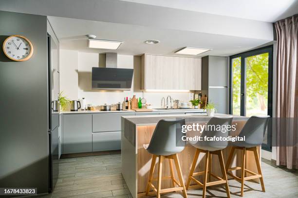 modern domestic kitchen furniture - kitchenware shop stock pictures, royalty-free photos & images