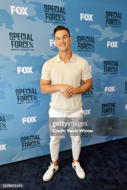 Tyler Cameron attends the red carpet for Fox's "Special Forces: World's Toughest Test" at Fox Studio Lot on September 12, 2023 in Los Angeles,...