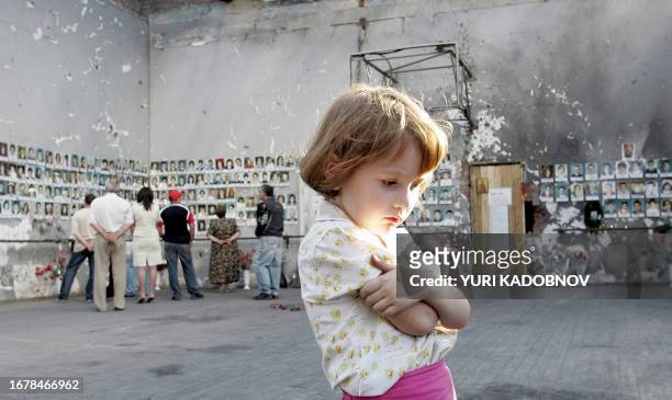 Little girl stands in a sport hall of destroyed school in Beslan, 31 August 2005. Russians will commemorate victims of the act of terror in the...