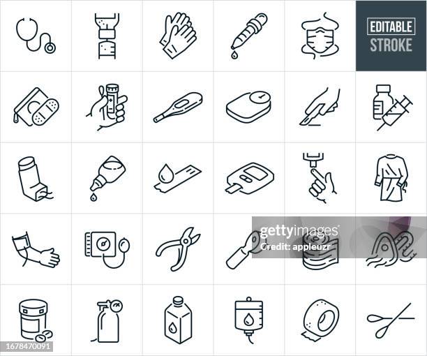 medical supplies thin line icons - editable stroke - bandage stock illustrations