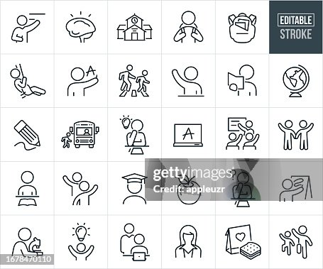Elementary School Education Thin Line Icons - Editable Stroke Elementary School Education Thin Line Icons - Editable Stroke