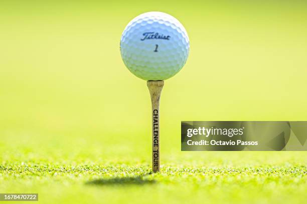 Challenge Tour pin with a Titleist 1 golf ball is pictured prior to the Open de Portugal at Royal Obidos at Royal Obidos Spa & Golf Resort on...