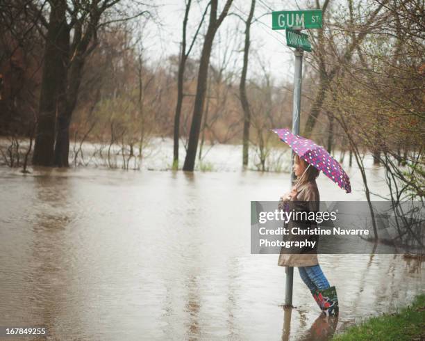 girl looking at flood - christine young stock pictures, royalty-free photos & images