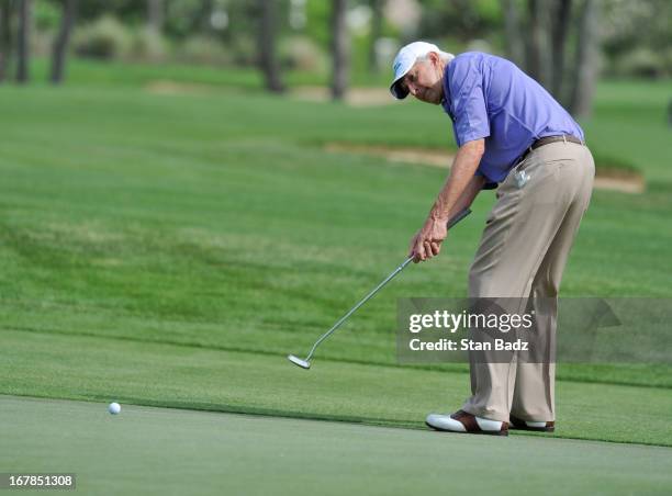 Andy North plays the third hole during the final round of the Legends Division at the Liberty Mutual Insurance Legends of Golf at The Westin Savannah...