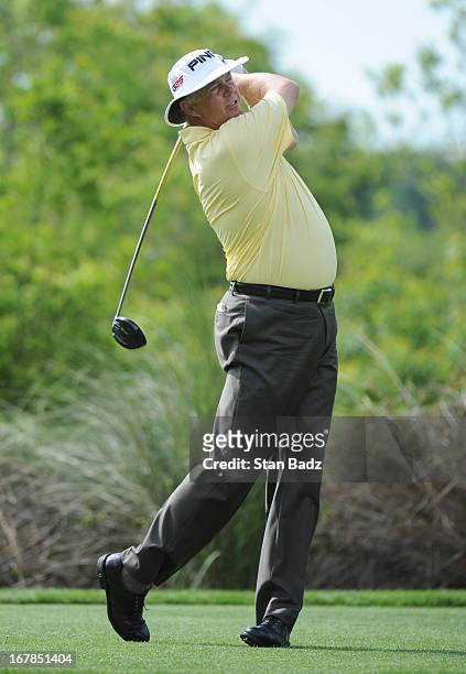 Kirk Triplett plays the fourth hole during the final round of the Legends Division at the Liberty Mutual Insurance Legends of Golf at The Westin...
