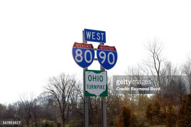 Ohio Turnpike Signage, in Berea, Ohio on APRIL 21, 2013.