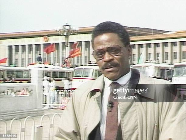 Correspondent Bernard Shaw reports from Tiananmen Square during pro-democracy student protests on May 18, 1989. Shaw one of the original anchors of...