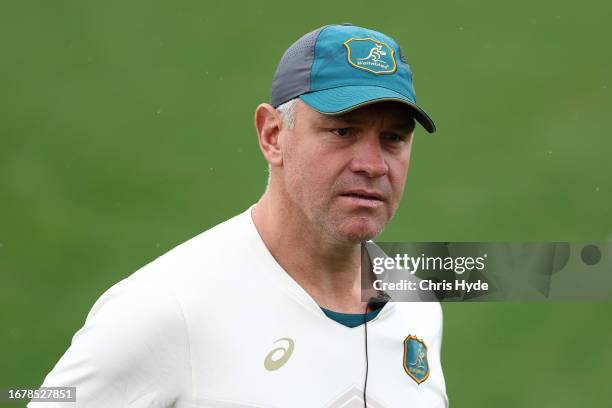 Assistant coach Jason Ryles looks on during a Wallabies training session ahead of the Rugby World Cup France 2023, at Stade Roger Baudras on...