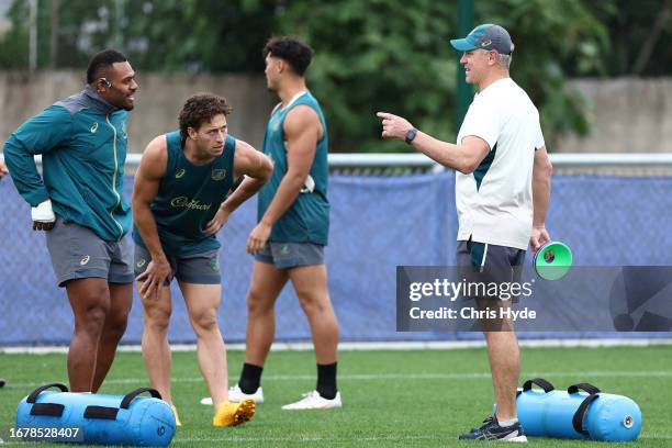 Assistant coach Jason Ryles looks on during a Wallabies training session ahead of the Rugby World Cup France 2023, at Stade Roger Baudras on...