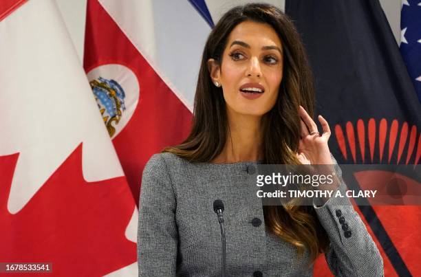 Amal Clooney, a British-Lebanese lawyer, activist, and philanthropist who specializes in international law and human rights, speaks at the High-Level...