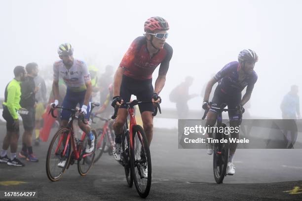 Geraint Thomas of The United Kingdom and Team INEOS Grenadiers competes climbing to the Altu de L'Angliru during the 78th Tour of Spain 2023, Stage...