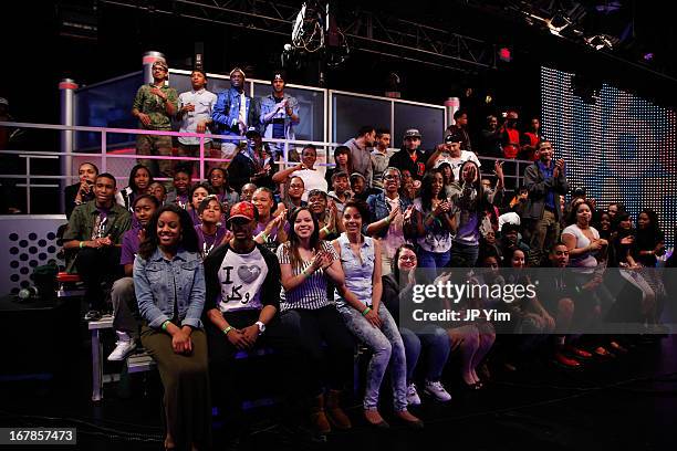 The audience cheers on the set of BET's "106 & Park" at BET Studios on May 1, 2013 in New York City.