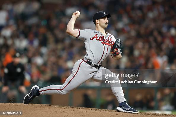 Spencer Strider of the Atlanta Braves pitches in the bottom of the ...