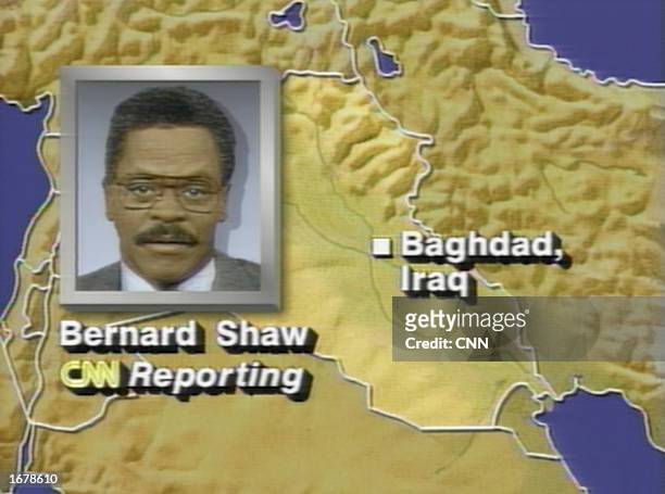 This graphic created by CNN was shown as CNN correspondent Bernard Shaw described the bombing of Baghdad, via satellite phone, on the first night of...