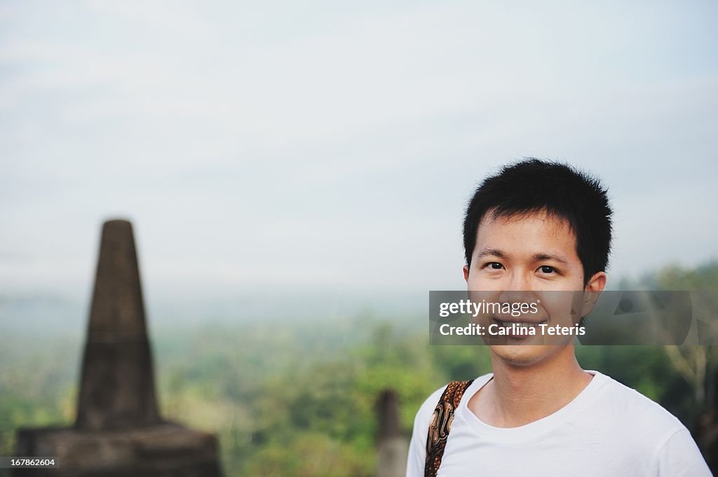 A tourist at Borobudur