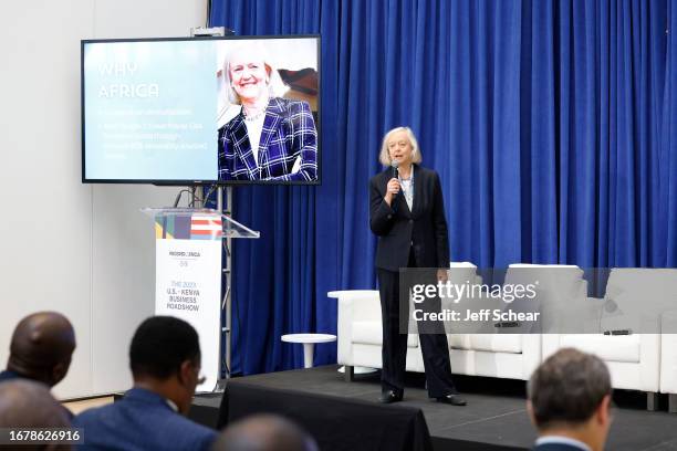 Ambassador Meg Whitman speaks at the U.S.-Kenya Business Roadshow on September 13, 2023 in Chicago, Illinois.