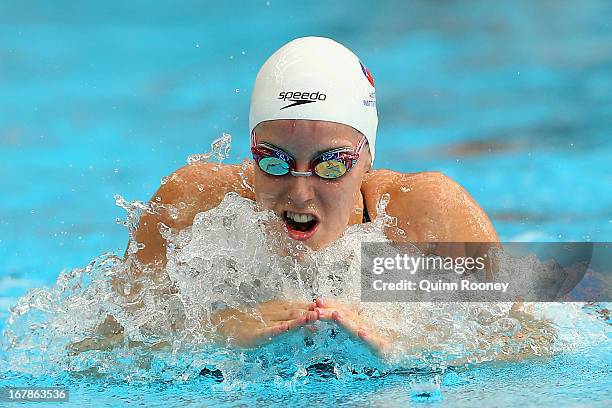 Alicia Coutts of Australia competes in the Women's 50 Metre Breaststroke during day seven of the Australian Swimming Championships at SA Aquatic and...