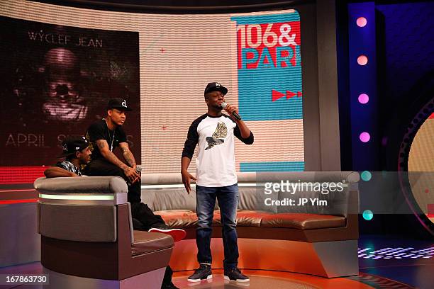 S 106 & Park Host's Shorty Da Prince, Bow Wow and musician Wyclef Jean film on set at BET Studios on May 1, 2013 in New York City.