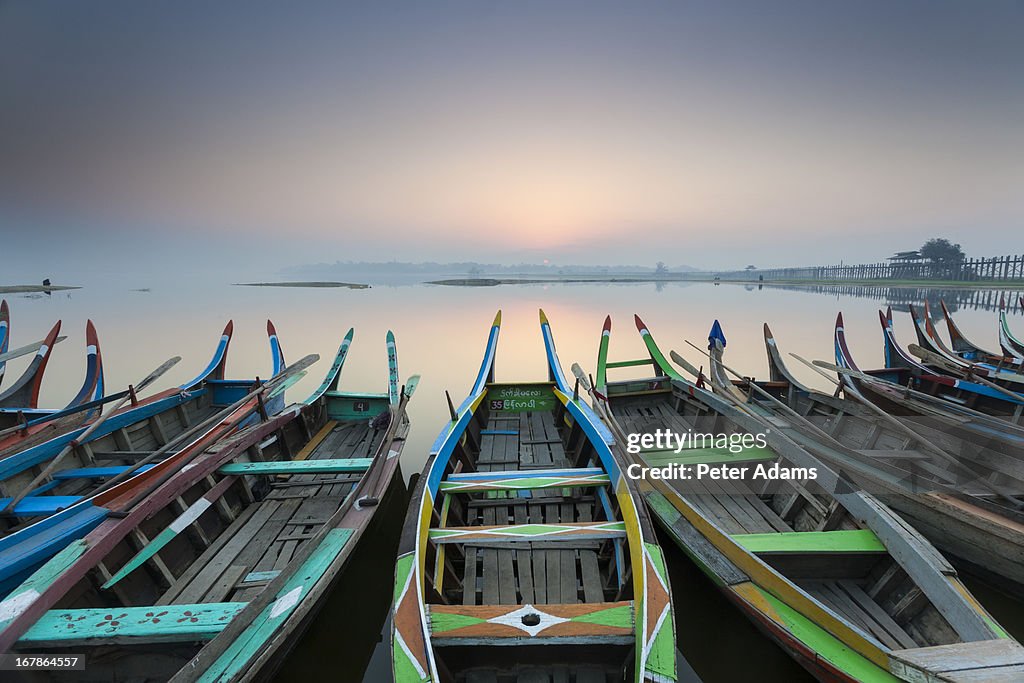 Boats at sunrise, Amarapura, Mandalay