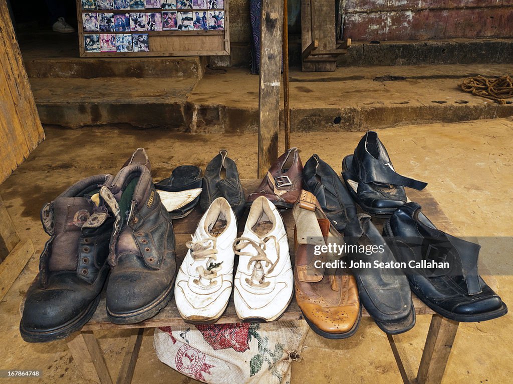 Gabon, Mayumba, shoes for sale.