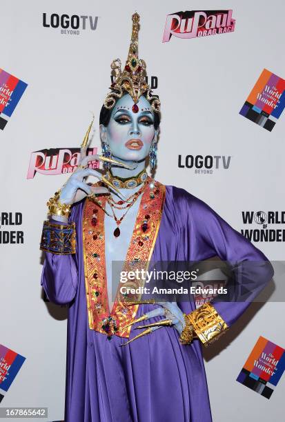 Drag queen Raja arrives at "Rupaul's Drag Race" Season 5 Finale, Reunion & Coronation Taping on May 1, 2013 in North Hollywood, California.