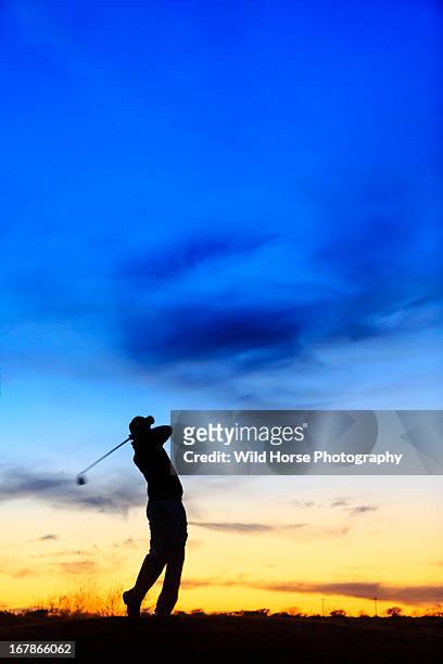 golfing under the sunset - golf driver stock pictures, royalty-free photos & images