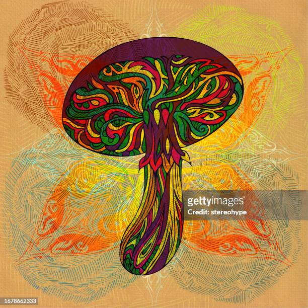 radiant mushroom - edible mushroom stock illustrations