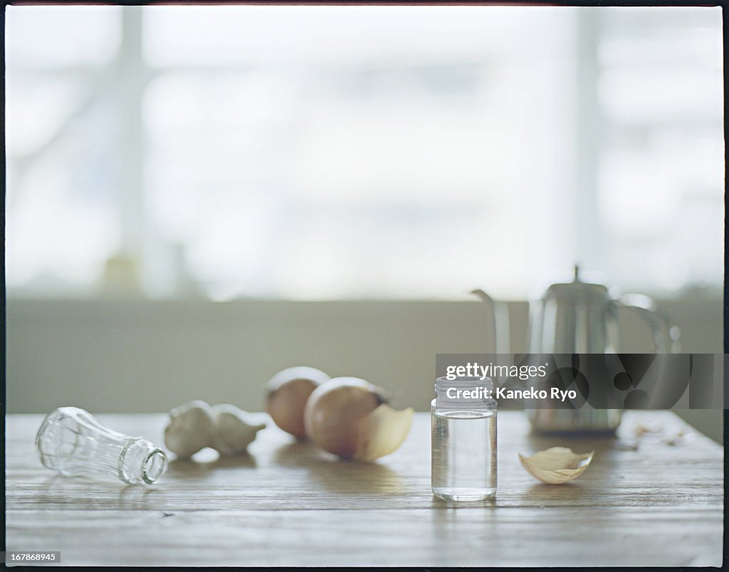 The kitchen with empty bottle