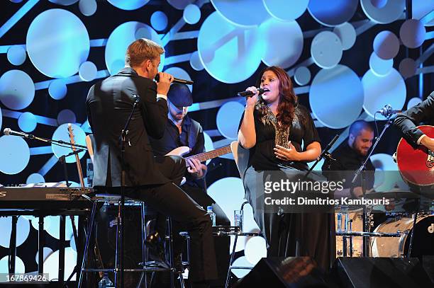 Singer Charles Kelley, singer Hillary Scott and guitarist Dave Haywood of Lady Antebellum perform at the 2013 Delete Blood Cancer Gala honoring Vera...