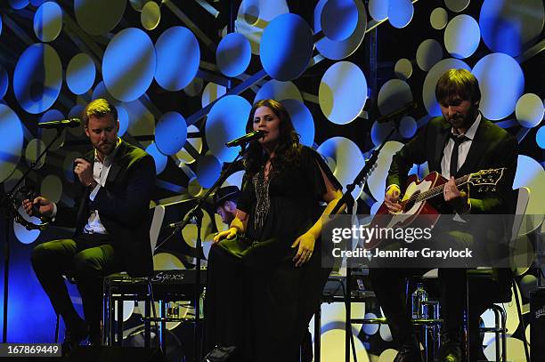 Singer Charles Kelley, singer Hillary Scott and guitarist Dave Haywood of Lady Antebellum performs at the 2013 Delete Blood Cancer Gala honoring Vera...