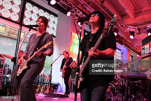 John Rzeznik and Robby Takac of the Goo Goo Dolls band perform at the MLB Fan Cave on May 1, 2013 in New York City.