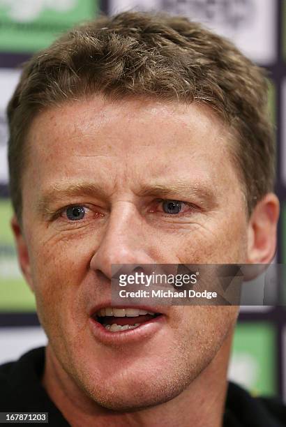 Coach Damien Hardwick at his press conference before a Richmond Tigers AFL training session at ME Bank Centre on May 2, 2013 in Melbourne, Australia.