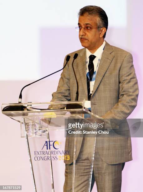 Sheikh Salman Bin Ebrahim Al Khalifa of Bahrain speaks at the Congress after he was elected as the 11th President of the Asian Football Confederation...